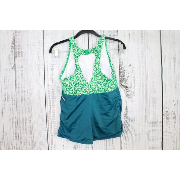 LL Bean UPF+50 Side Ruched Tankini Swimsuit Top Green Blue Print Size 6 - Picture 5 of 8